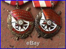 LOT OF 2 MEDALS RUSSIAN SOVIET USSR ORDER OF RED BANNER WW2 Combat Silver Enamel