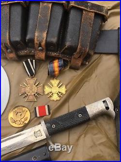 Large Lot WW2 German Luger Holster Belt Bayonet Medals Veteran's War Trophies