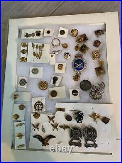 Large lot of vintage military pins and medals with sterling and british medals