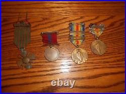 Lot 4 WW1 Medals, 2- WWI Victory Medals, USMC Good Conduct, Croix De Guerre