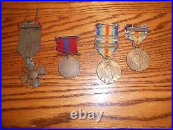 Lot 4 WW1 Medals, 2- WWI Victory Medals, USMC Good Conduct, Croix De Guerre