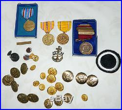 Lot Vintage WW ii 2 US NAVY Medals Buttons 1920's 1930's 1940's NAMED