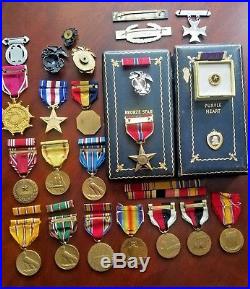 Lot of 15 USMC WW2, Post WW2 Medals, 9 Badges, Ribbons, Good Conduct Medal Named