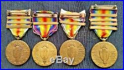 Lot of 4 Rare US WW1 Victory Medals with 1,3 and 4 Campaign Bars