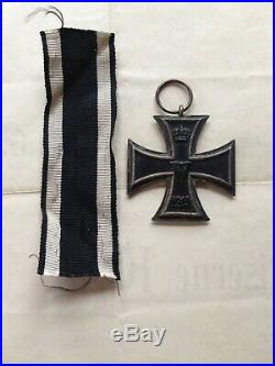 Medal German Ww1 Iron Cross 2nd Class & Award Certificate Untoff. Karl Dittman