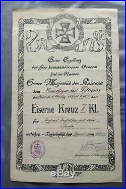 Medal German Ww1 Iron Cross 2nd Class & Award Certificate Untoff. Karl Dittman