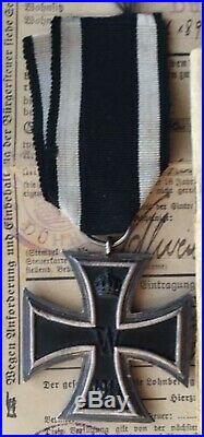 Medal Ww1 German Baden Group Ek2 + Militarpass + Steuerkarte (1933)
