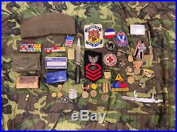 Military Junk Drawer Lot, WW1 Vietnam, US Army Navy Insignia Medals Pins Patches