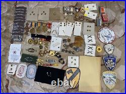 Military Junk Drawer Lot, WW1, WW2 Modern US Army Navy Insignia Pins Medals