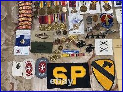 Military Junk Drawer Lot, WW1, WW2 Modern US Army Navy Insignia Pins Medals