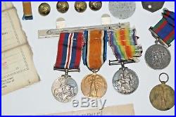 Military Medal lot with military buttons and paperwork WW1-WW2