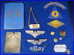 Named Ww2 Us Medals Silver Wing Pins Army Air Corps Transport Command Flight Log