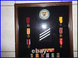 Navy WWII Medals Ribbons Bars Patch Framed Set