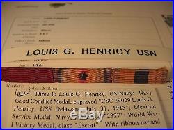 Navy good conduct medal named to Henricy dated 1915, Mexico service WW I victory