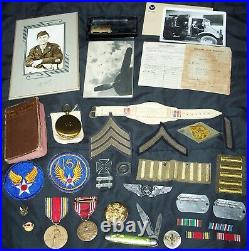 ORIGINAL NAMED WW2 15th AIR FORCE 455th BOMB GROUP LOT DOG TAGS, MEDALS COMPASS
