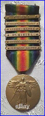 ORIGINAL Vintage U. S. WW1 VICTORY 6 Battle Clasp Medal