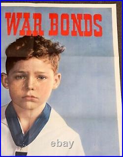 Original 1943 WWII Buy War Bonds Poster Third War Loan Boy with Fathers Medal