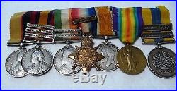 Original 7 British Medals & Ribbons, 8 Clasps Sudan, Boer, WW1- A. Bennett SeaHgh