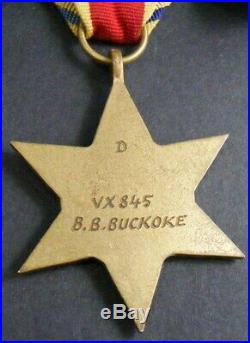 Original Australian Group 5 Medals WW2 Africa Star, VX 845 Buckoke
