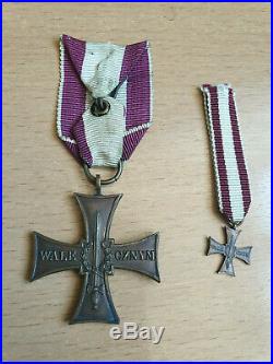 Original Polish WW2 Cross of Valour medal + a miniature medal