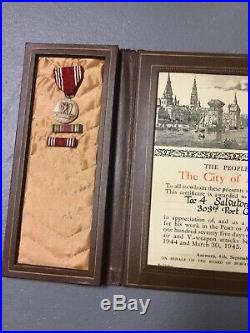Original WW2 Antwerp Belgium Certificate Medal Ribbons Patches