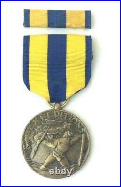 Original WWII United States Navy Expeditions Medal Medallion with Bar V-21-N