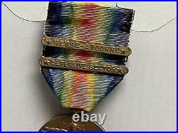 Original WWI US Victory Medal France Two Bar, Meuse-Argonne & Defensive Sector