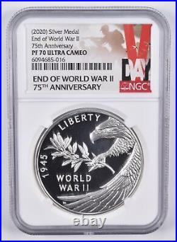 PF70 2020 P End of World War 2 II 75th Anniversary 1oz Silver Medal NGC