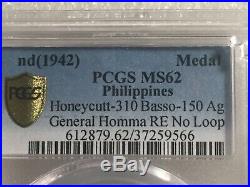 Philippines Japan WW2 General Homma Medal PCGS MS 62 BU Silver 38mm
