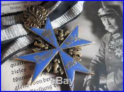 Pour le Merite oak leaves medal antique hard enamel WW I and WW II combat medal