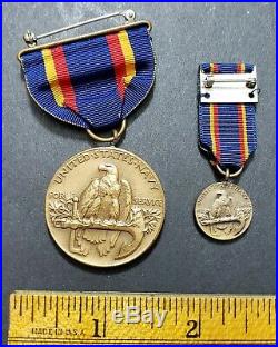 Pre-WW2 Numbered U. S. Navy Yangtze Service Medal Full Wrap Brooch withMiniature