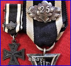 Pre Ww1 1870 Germany Iron Cross 2nd Class Medal 25 Year Oak Leaf & Miniature