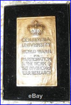 RARE Columbia University World War II War Research Service Medal named and Boxed