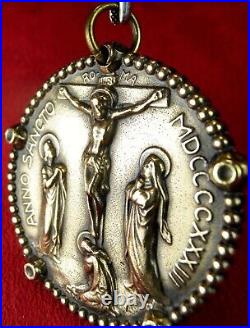 RARE WWII Chaplains Complete Catholic Rosary Fob 1933 Jubilee Year Bronze Medal