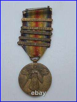 RARE WW 1 US VICTORY MEDAL WITH Defensive BARS AFFIXED France