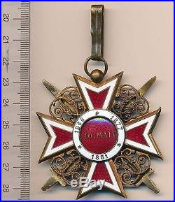 ROMANIA Order ROMANIAN Crown WAR Type OFFICER 1877 WW 1 I Medal COMMANDER 1881