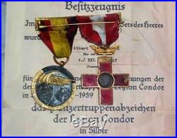 Rare German WW2 medal bar with two Legion Condor Medals, 1936 1939 cross order