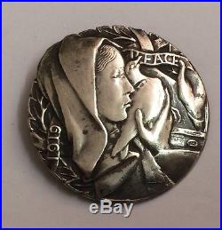 Rare Silver WW1 Brooch Medal Art Nouveau Peace 1919