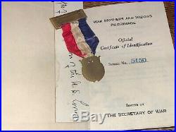 Rare Unique Ww1 Gold Star Mothers Pilgrimage Named Medal & Archive Grouping