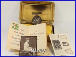 Rare WWI Princess Mary Original Christmas 1914 Tin World War I & Medal Gf26