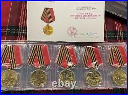 Russian world war 2 commemorative 50 year medals sealed w certificates 10 pieces