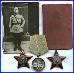 SOVIET WWII Two Orders RED STAR and WW2 Medal SET for Soviet Tankman SU-76