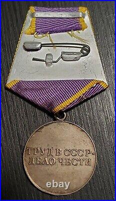 STERLING SILVER USSR Soviet Medal for Distinguished Labor Red Enamel Over