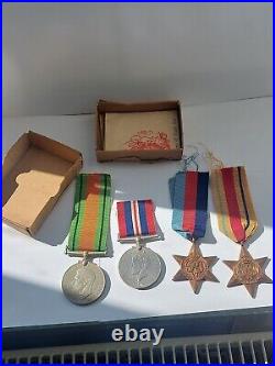 Set of 4 World War Two Medals in their box of issue Awarded to R Atkin