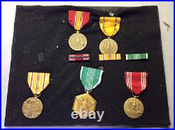 Set of 5 WWII Service American Defense National Defense and other Medals