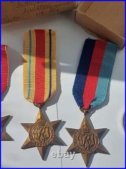 Set of 5 World War Two Medals in their box of issue Awarded to W. F. Parker