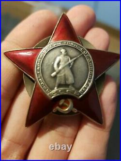 Soviet Russian Russia USSR WWII WW2 Silver RED STAR Order Low #20494 Medal Badge