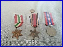 Trio of WW2 Medals with Ribbons Italy Star Burma Star War Medal 1939-45 Unnamed