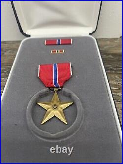 USA WWII Military Bronze Star Medal, Ribbon, Lapel Pin Box with Engraving