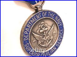 US Department of the Navy Superior Civilian Service Medal HLR STERLING SILVER